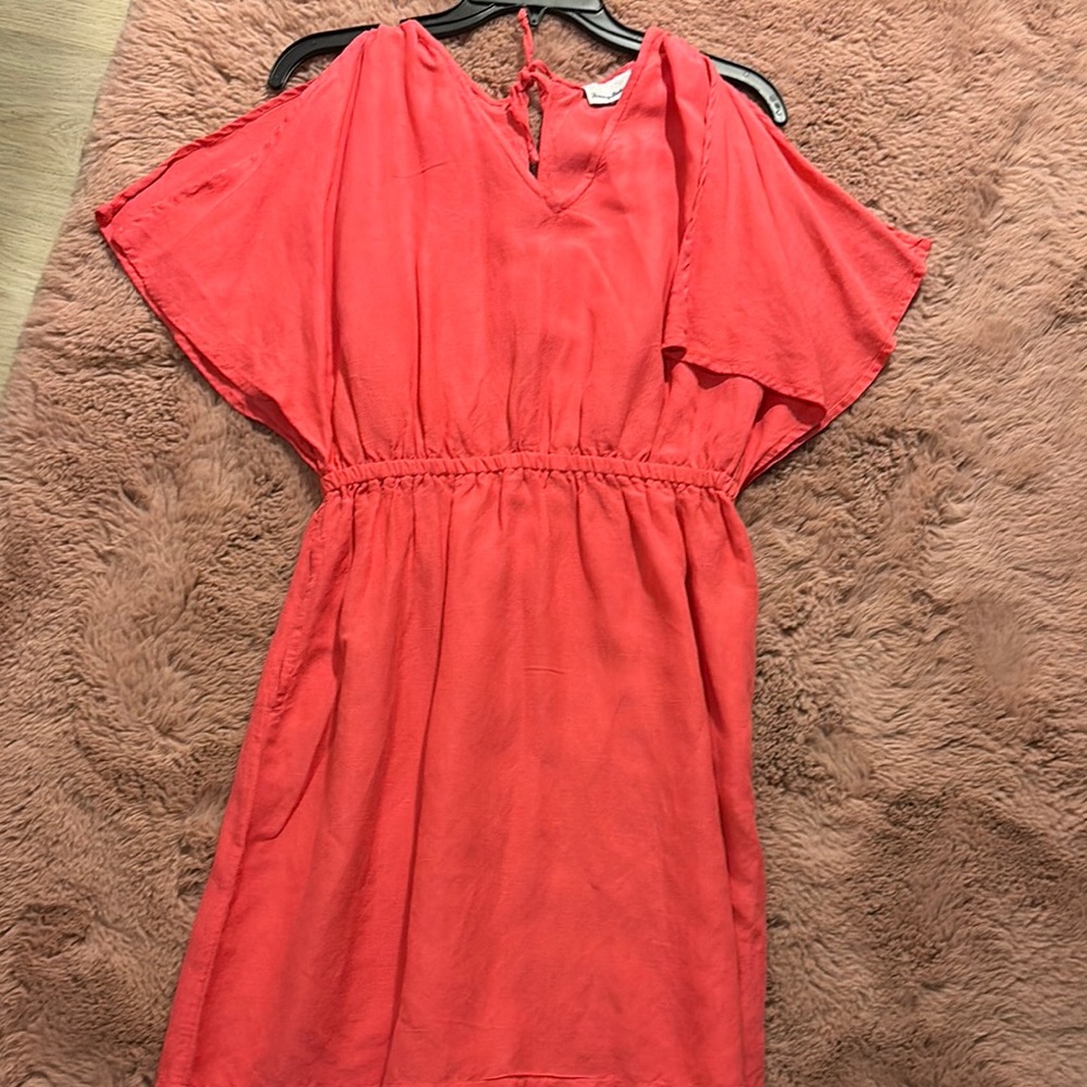 Coral Red Dress with Flutter Sleeves